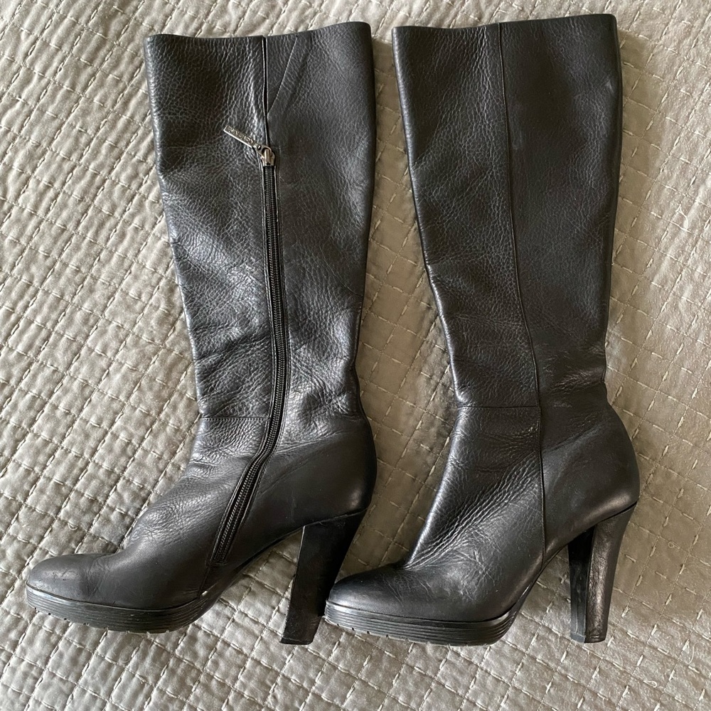 Calvin Klein Black Leather Boots - Size 7 with 4” heel